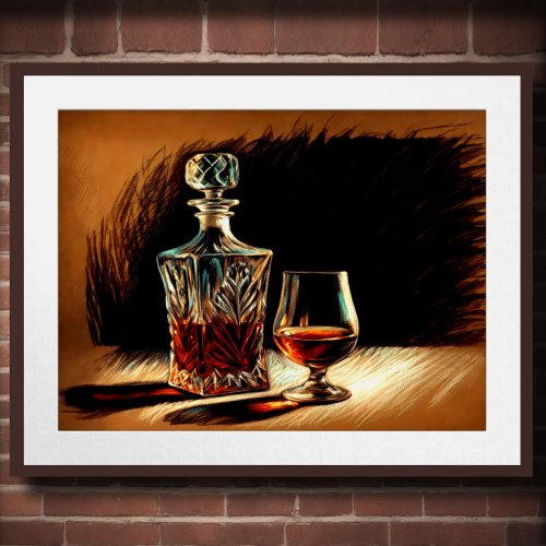 Pastel Drawing Crystal Decanter Glass of Liquor Poster
