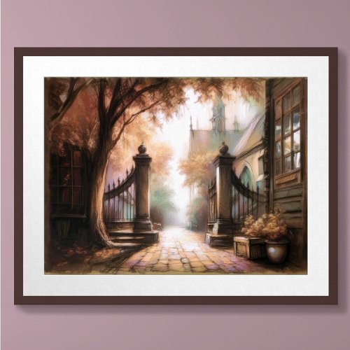 Pastel Drawing Dark Nook in European Small Town Poster