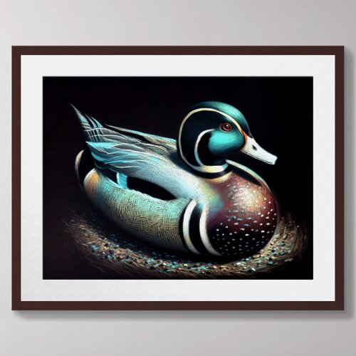 Pastel Drawing Duck Decoy Teal Poster