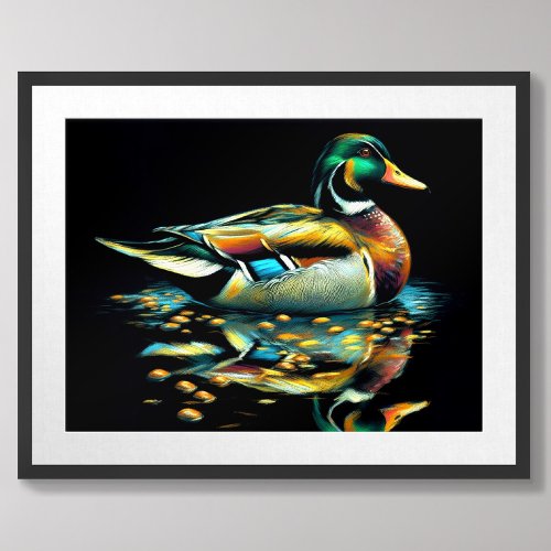 Pastel Drawing Duck on Water Poster