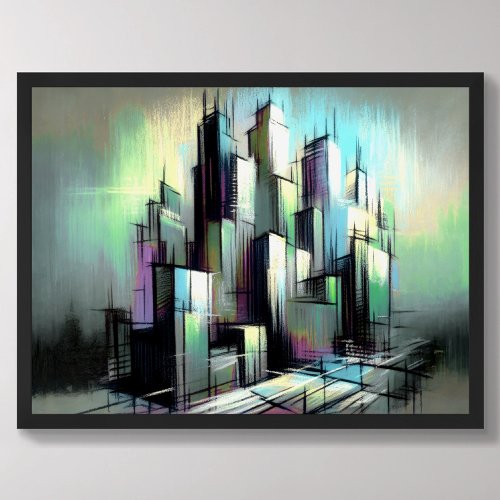 Pastel Drawing Futuristic City Abstract Poster