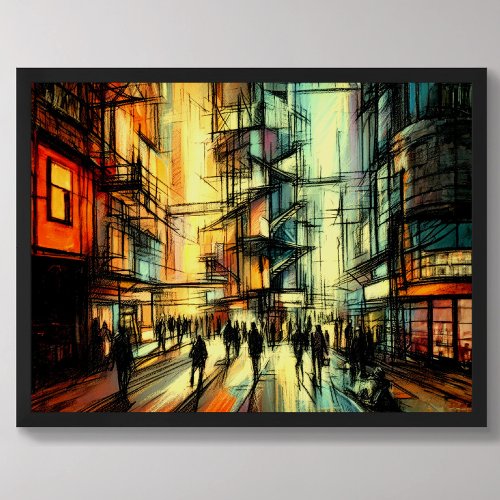 Pastel Drawing Futuristic Comic Style City Poster