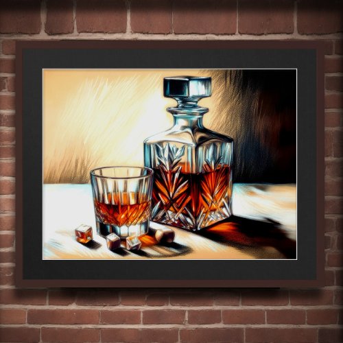 Pastel Drawing Glass of Liquor Crystal Decanter Poster