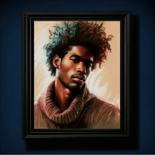 Pastel Drawing Handsome Black Man Poster