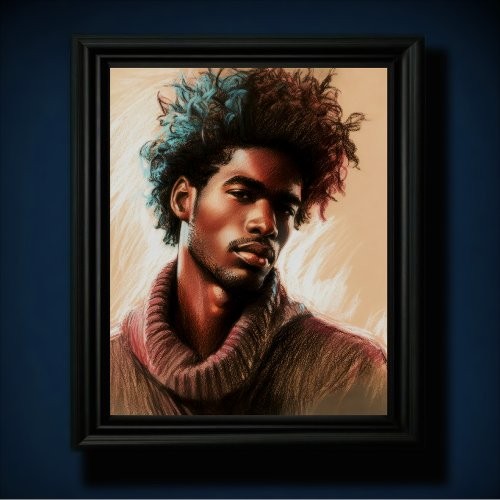 Pastel Drawing Handsome Black Man  Poster