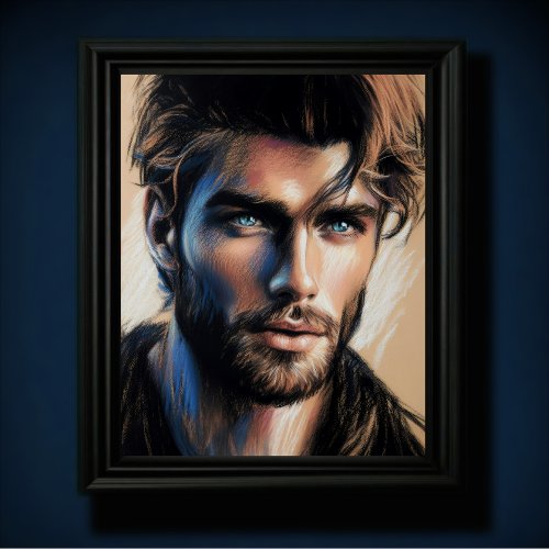 Pastel Drawing Handsome Man Blue Eyes Beard II Poster