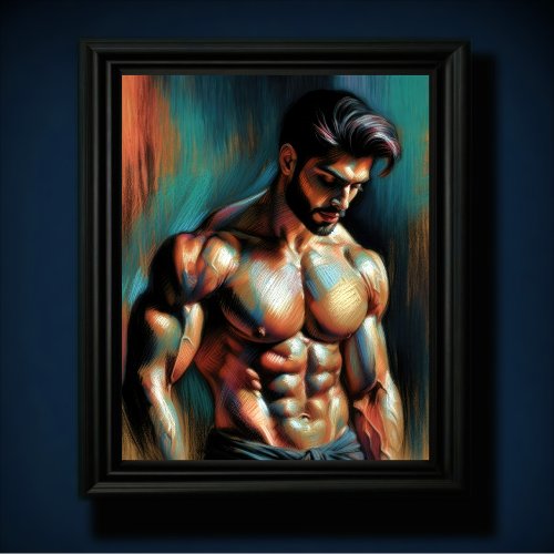 Pastel Drawing Handsome Shirtless Man Poster