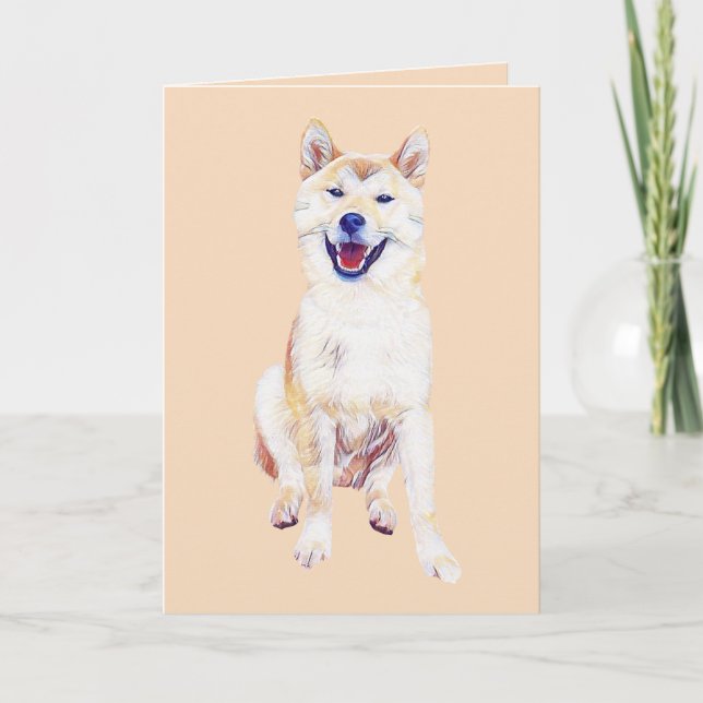 Pastel Drawing Happy Shiba Inu Greeting Card (Front)
