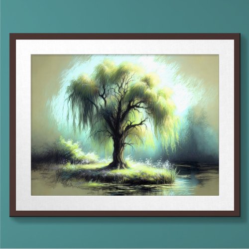 Pastel Drawing Lonely Weeping Willow Tree Poster