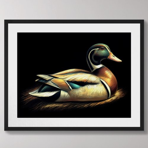 Pastel Drawing Mallard Duck Decoy Poster