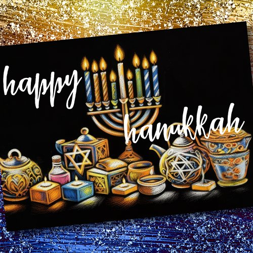 Pastel Drawing Menorah Hanukkah Candles Holiday Card