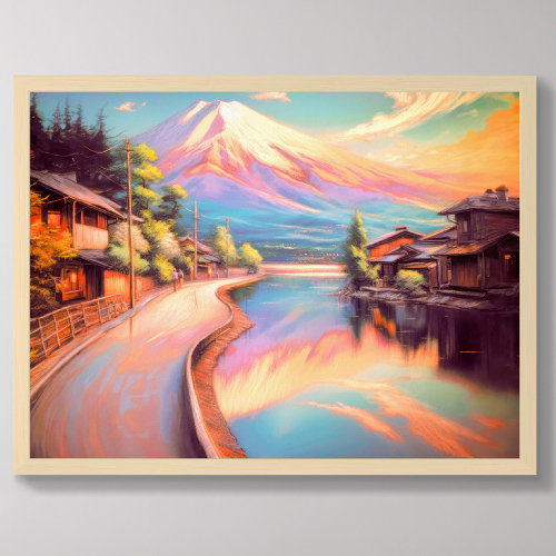 Pastel Drawing Mt Fuji Sunset Japanese Poster