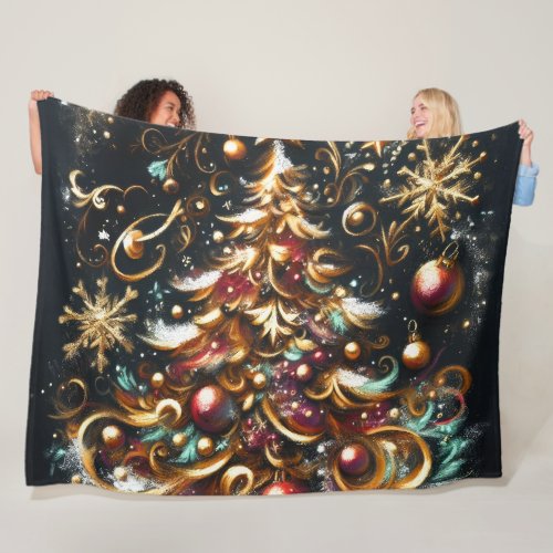 Pastel Drawing of a Christmas Tree Whimsical Fleece Blanket