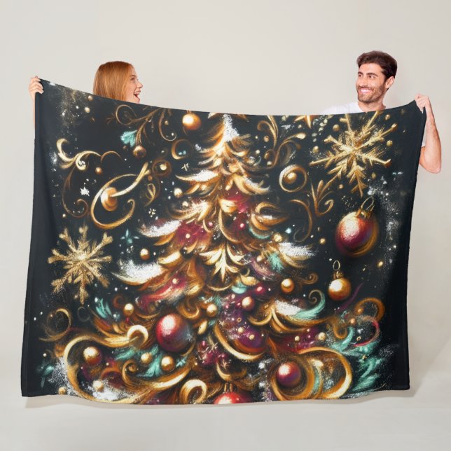 Pastel Drawing of a Christmas Tree Whimsical Fleece Blanket (In Situ)