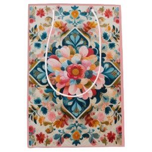 Pastel Drawing of a Floral Pattern Block Medium Gift Bag