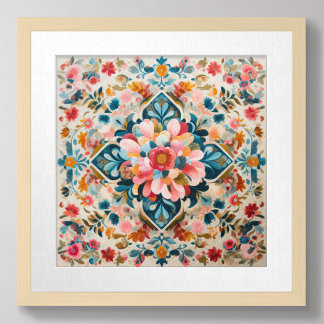 Pastel Drawing of a Floral Pattern Block Poster