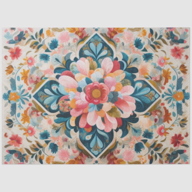 Pastel Drawing of a Floral Pattern Block Tissue Paper (Front)