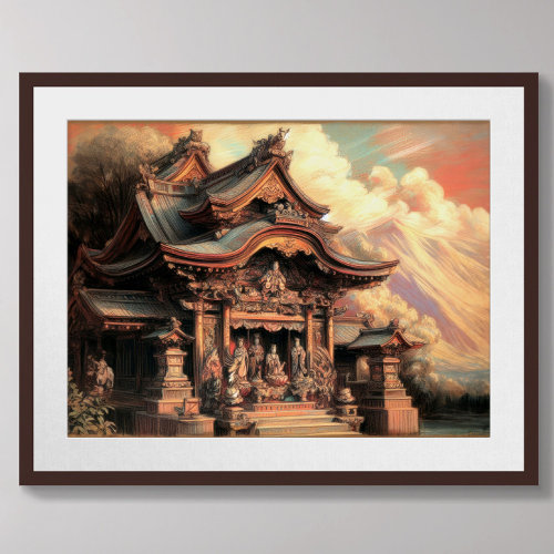 Pastel Drawing of Ancient Asian Temple Poster