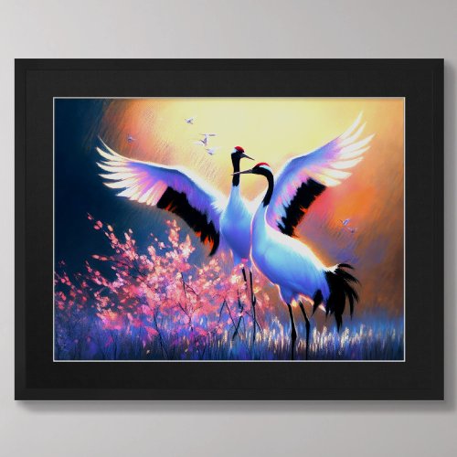 Pastel Drawing of Chinese Red_Crowned Cranes Pair  Poster
