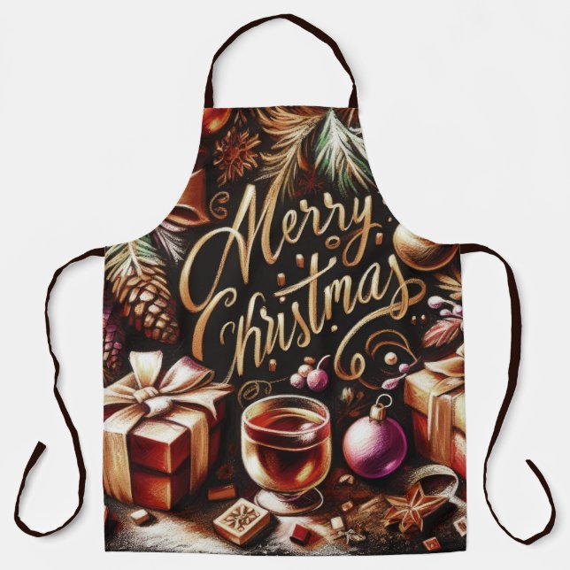 Pastel Drawing of Christmas Whimsical Apron (Front)