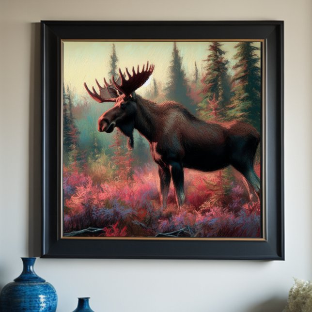 Pastel Drawing of Moose in Nature Poster (Creator Uploaded)