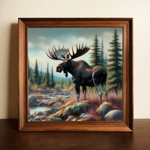 Pastel Drawing of Moose in Nature Poster