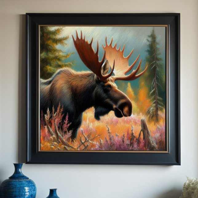 Pastel Drawing of Moose in Nature Poster (Creator Uploaded)