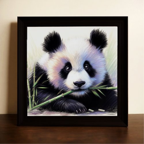Pastel Drawing of Panda Bear Bamboo II Poster