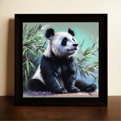 Pastel Drawing of Panda Bear Bamboo III Poster
