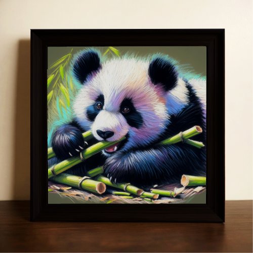 Pastel Drawing of Panda Bear Bamboo IV Poster