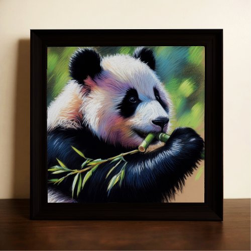 Pastel Drawing of Panda Bear Eating Bamboo Poster