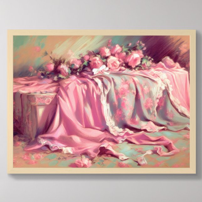 Pastel Drawing Pink Fabric and Roses Poster (Creator Uploaded)