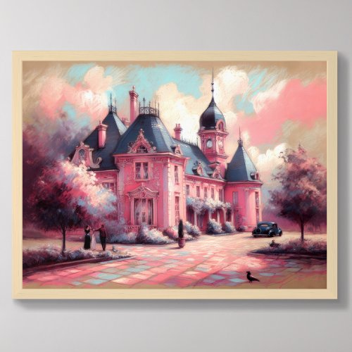 Pastel Drawing Pink Fantasy Mansion Dream House Poster