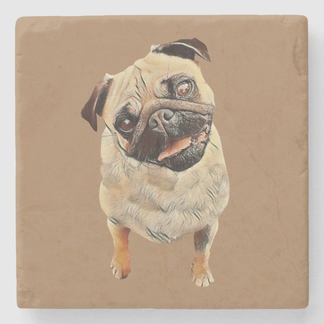 Pastel Drawing Pug Dog Marble Coaster (Front)