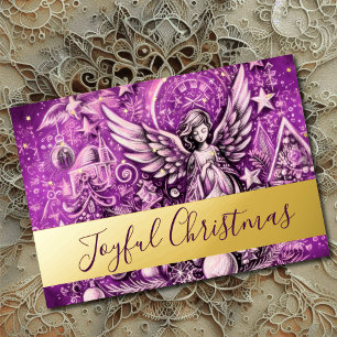 Pastel Drawing Purple Christmas Angel Foil Holiday Card