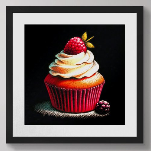Pastel Drawing Raspberry Cupcake Poster