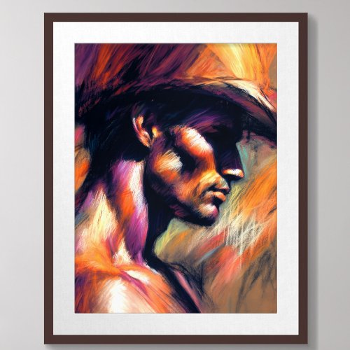 Pastel Drawing Rough Style Sketch Shirtless Cowboy Poster