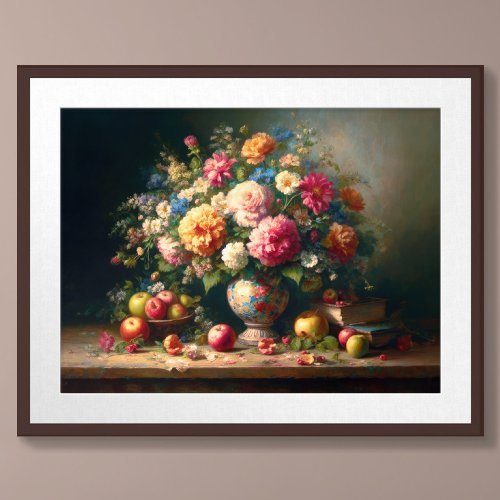 Pastel Drawing Still Life Vase of Flowers on Table Poster