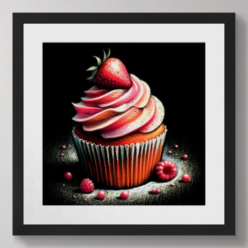 Pastel Drawing Strawberry Cupcake Poster