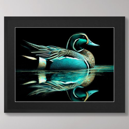 Pastel Drawing Teal Duck on Water Poster