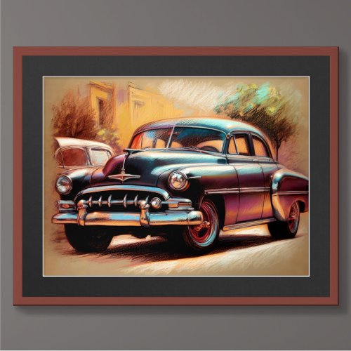 Pastel Drawing Vintage Car 1950 Poster