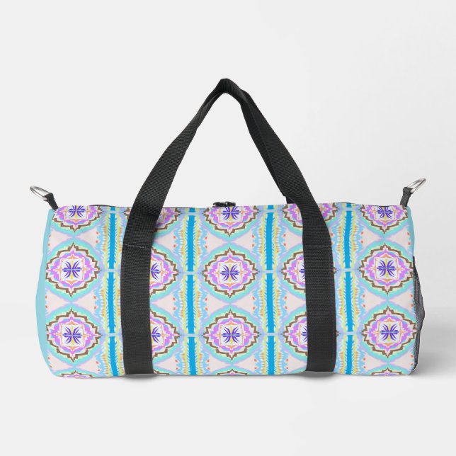 Pastel Dream Boho Geometric Kaleidoscope Duffle Bag (Front)