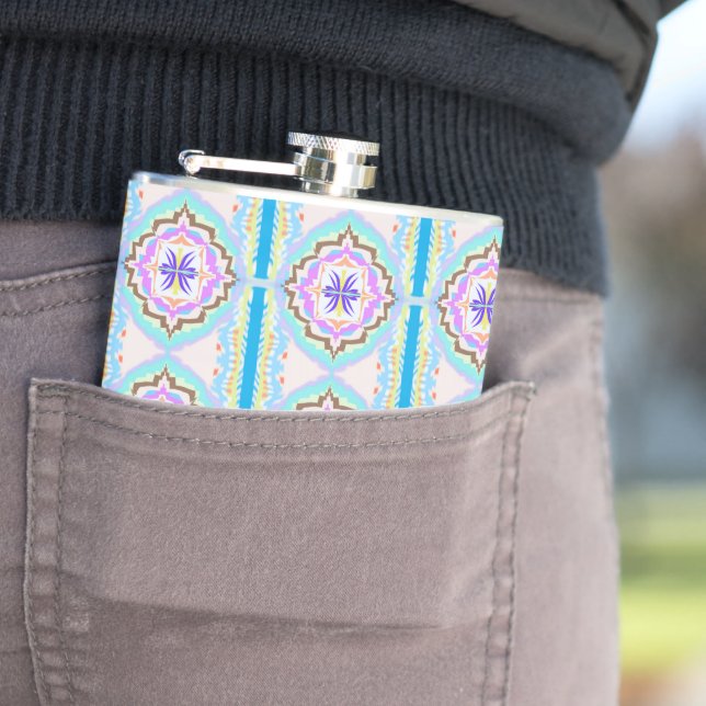 Pastel Dream Boho Geometric Kaleidoscope Flask (In Situ)