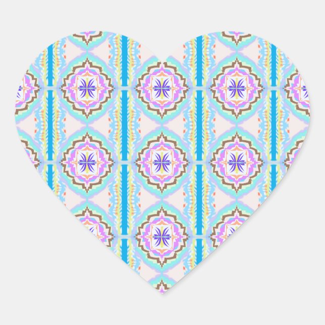 Pastel Dream Boho Geometric Kaleidoscope Heart Sticker (Front)