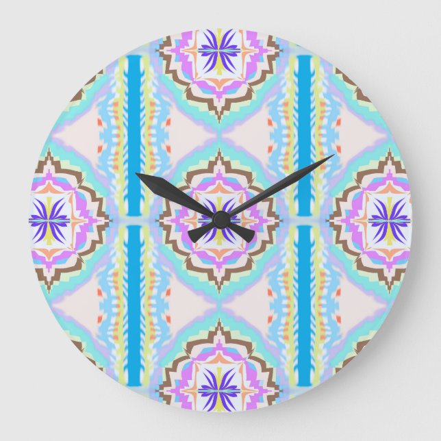 Pastel Dream Boho Geometric Kaleidoscope Large Clock (Front)