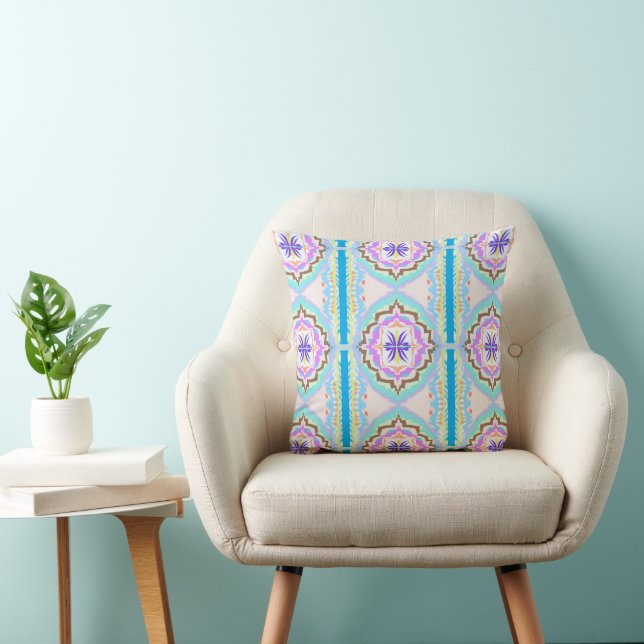Pastel Dream Boho Geometric Kaleidoscope Throw Pillow (Chair)