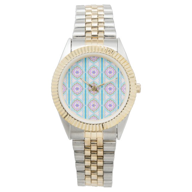 Pastel Dream Boho Geometric Kaleidoscope Watch (Front)