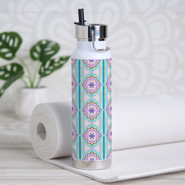 Pastel Dream Boho Geometric Kaleidoscope Water Bottle (Yoga (Rotated))