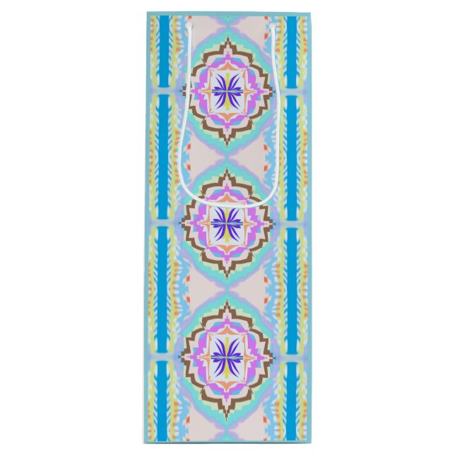 Pastel Dream Boho Geometric Kaleidoscope Wine Gift Bag (Front)