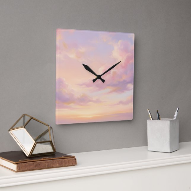 Pastel Dream: Renaissance-Style Modern Sky Study Square Wall Clock (Office)